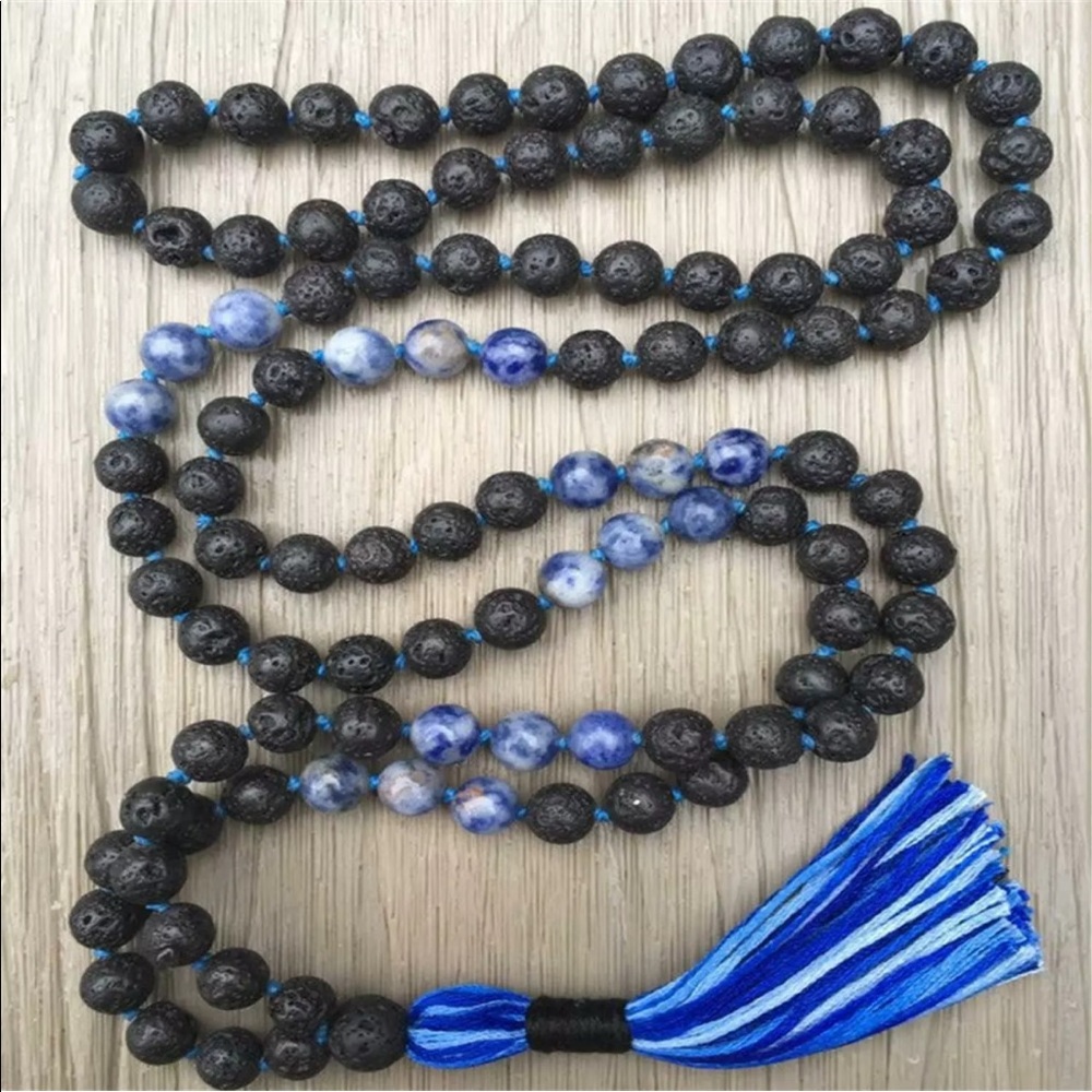 Blue Jasper and Lavastone Meditation Mala - Picture 2 of 5